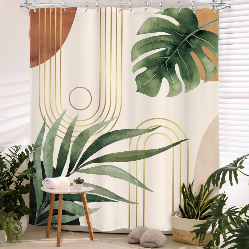Elegant Green and Gold Botanical Shower Curtain